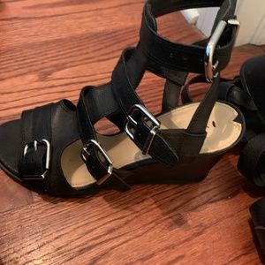 Via Spiga Black Leather Wedge Sandals Size 8